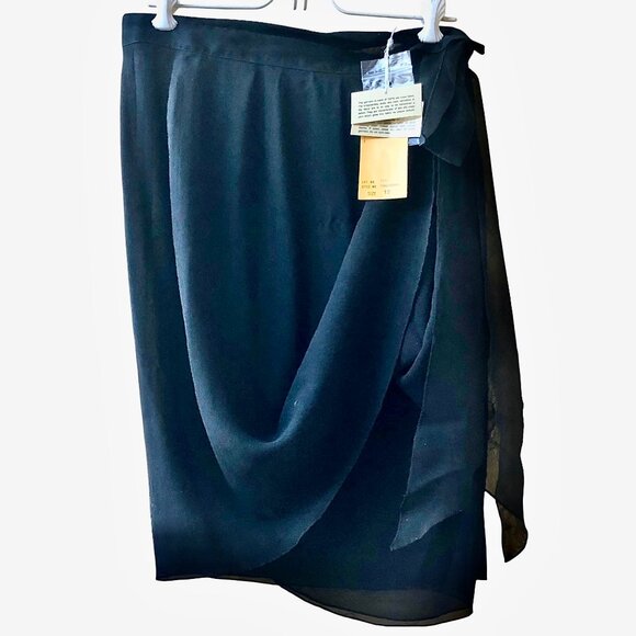 Classics by Anne Klein Vintage 80's Black SILK SHEER Sarong Wrap Skirt NEW - Picture 9 of 14